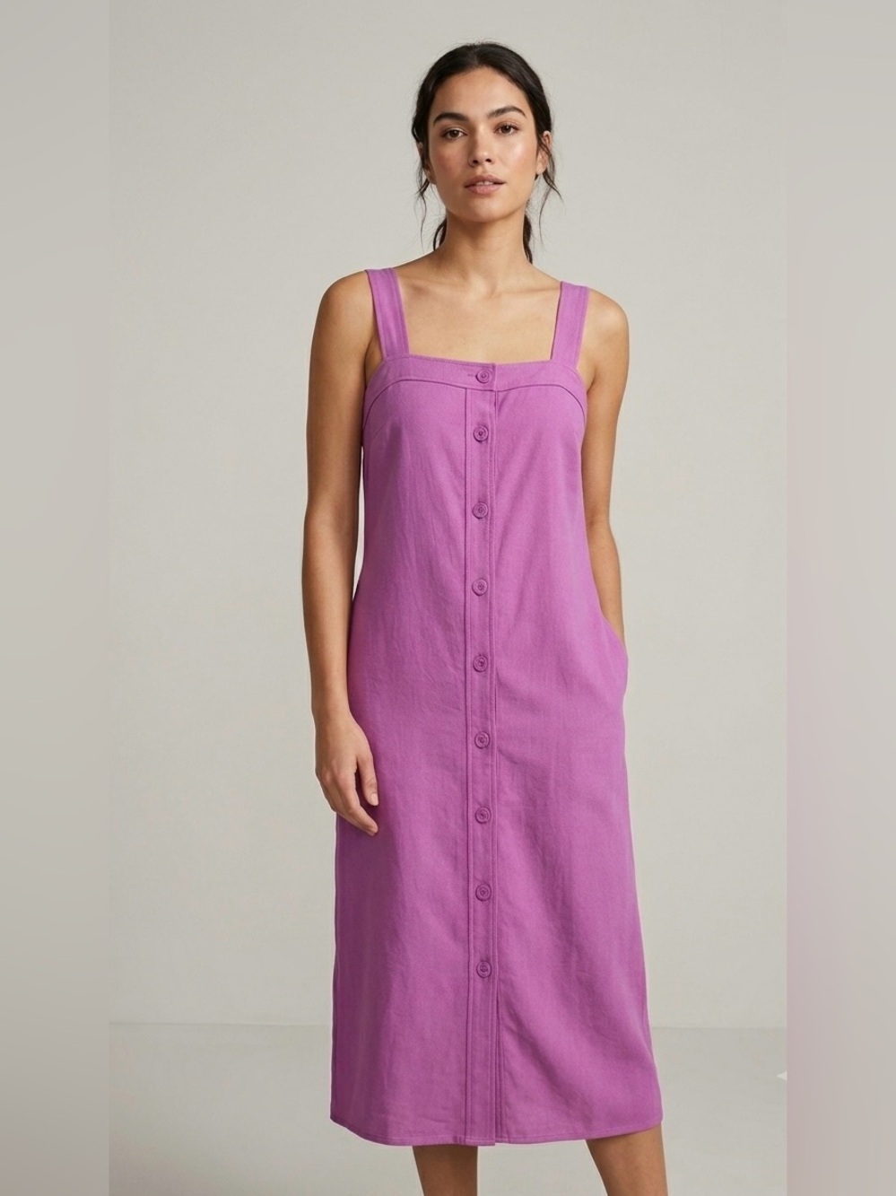 Everlane The Japanese GoWeave Picnic Dress Magenta Purple Button Front Midi 4